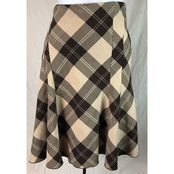 Vintage Fit & Flare Skirt Brown Plaid Knee 32”Waist Academia Twee Y2k 90s Preppy - Picture 5 of 5